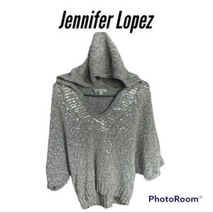 Jennifer Lopez Grey Sequin Cropped Hoody Sweater Size M